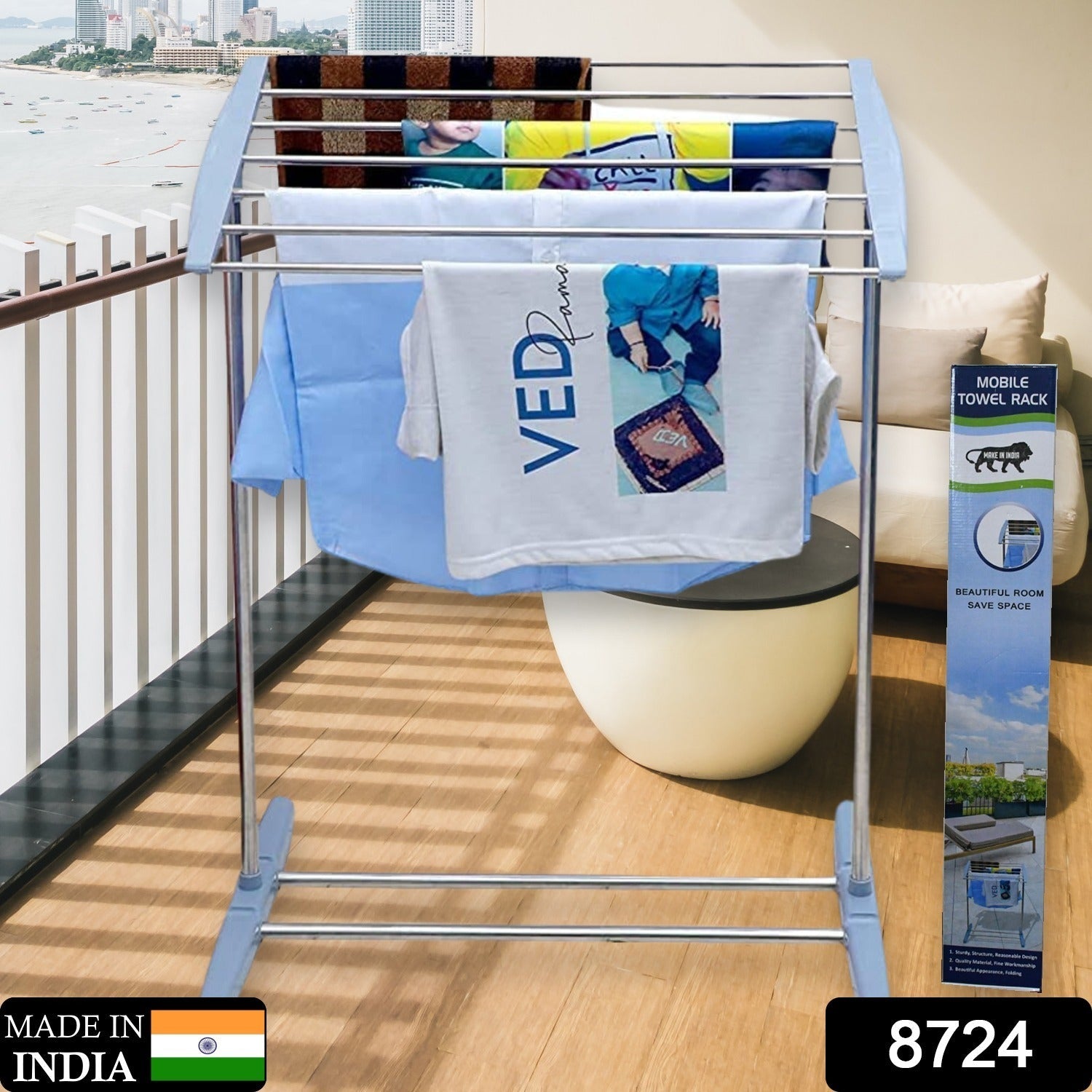 8724 Multi-Functional Single Tier Mobile Towel Foldable Rack for Cloth and Towel / Stainless Steel and Plastic Made Mobile Towel and Cloth Rack Holder Indoor / Outdoor Standing Movable Cloth Dryer Rack, Balcony Cloth Drying Stand 8724 Multi-Functional Single Tier Mobile Towel Foldable Rack for Cloth and Towel / Stainless Steel and Plastic Made Mobile Towel and Cloth Rack Holder Indoor / Outdoor Standing Movable Cloth Dryer Rack, Balcony Cloth Drying Stand